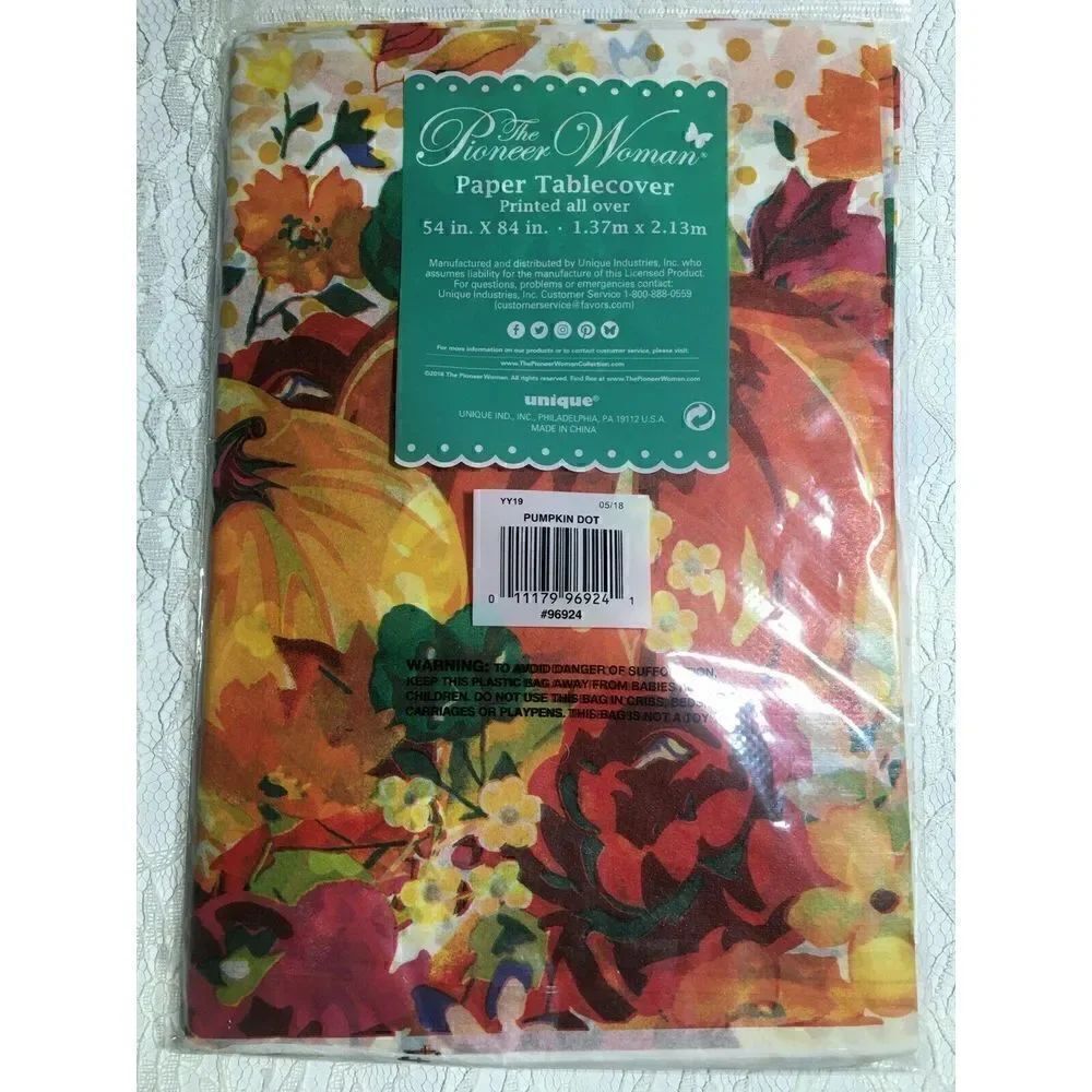 Pioneer Woman Pumpkin Dot Paper Tablecover 54 x 84 NIP - 2 pack - Picture 2 of 2